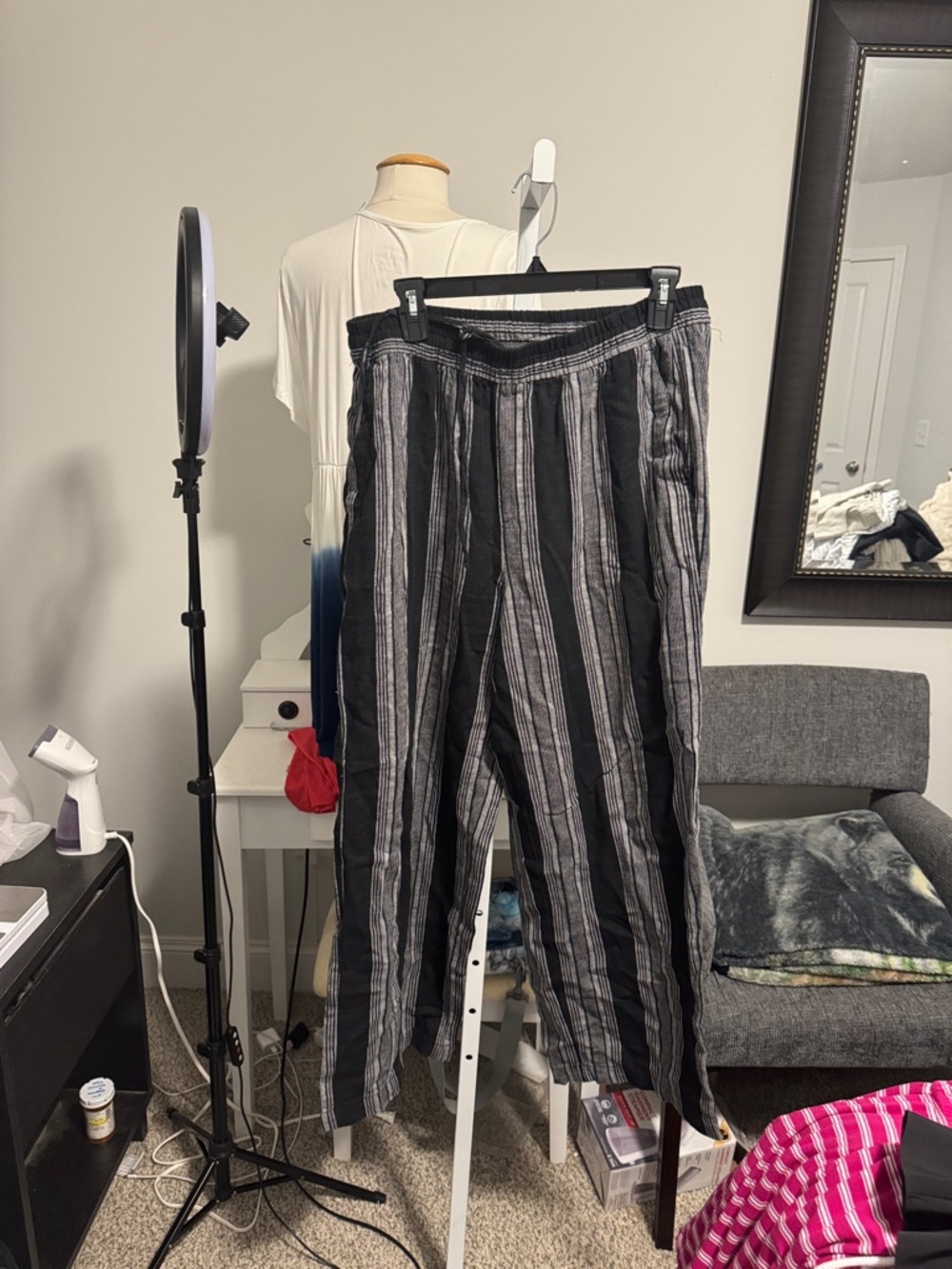 Old Navy Black and Gray Vertical Stripe linen pants